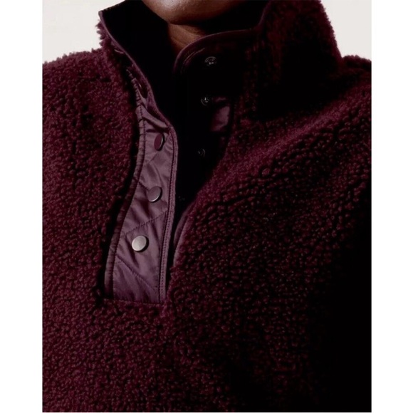 NWT Athleta Cozy Sherpa Snap Fleece Pullover Jacket Spiced Cabernet | Size XS - Picture 4 of 4